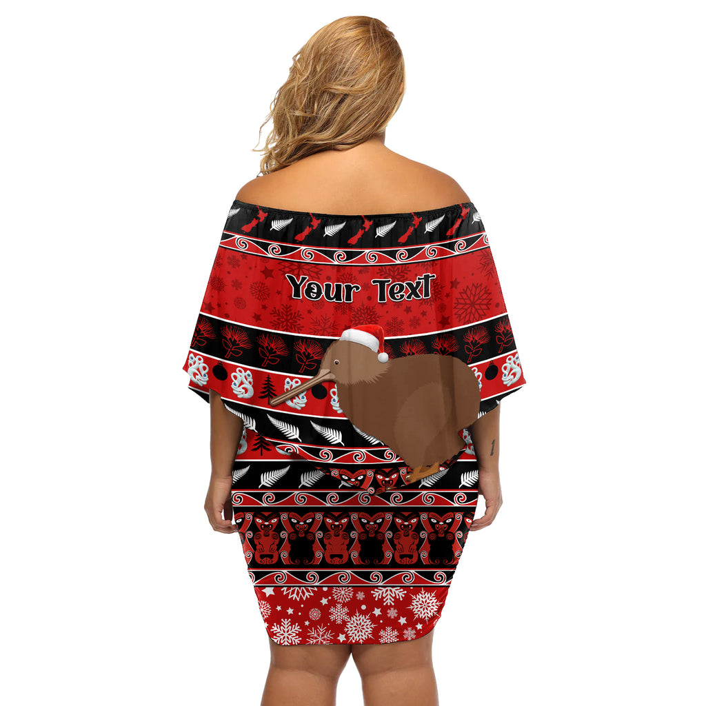 personalised-new-zealand-christmas-off-shoulder-short-dress-aotearoa-kiwi-meri-kirihimete-red-version