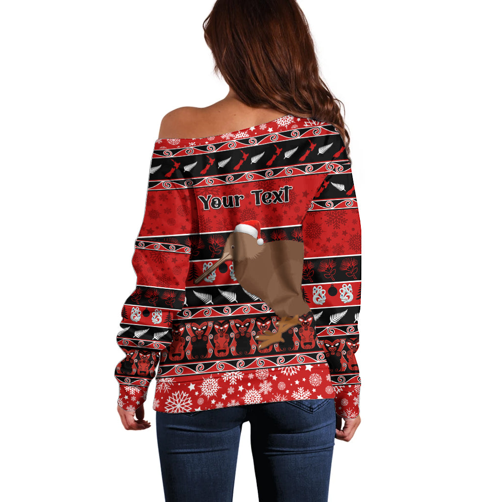 personalised-new-zealand-christmas-off-shoulder-sweater-aotearoa-kiwi-meri-kirihimete-red-version