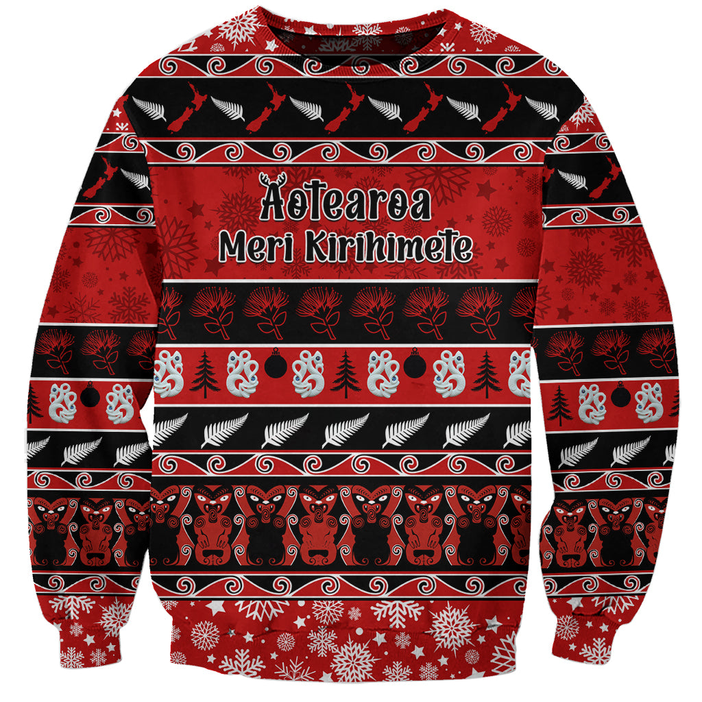 personalised-new-zealand-christmas-sweatshirt-aotearoa-kiwi-meri-kirihimete-red-version