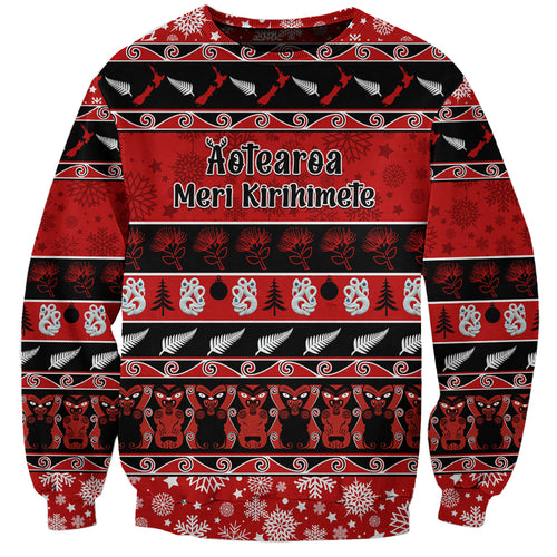 personalised-new-zealand-christmas-sweatshirt-aotearoa-kiwi-meri-kirihimete-red-version