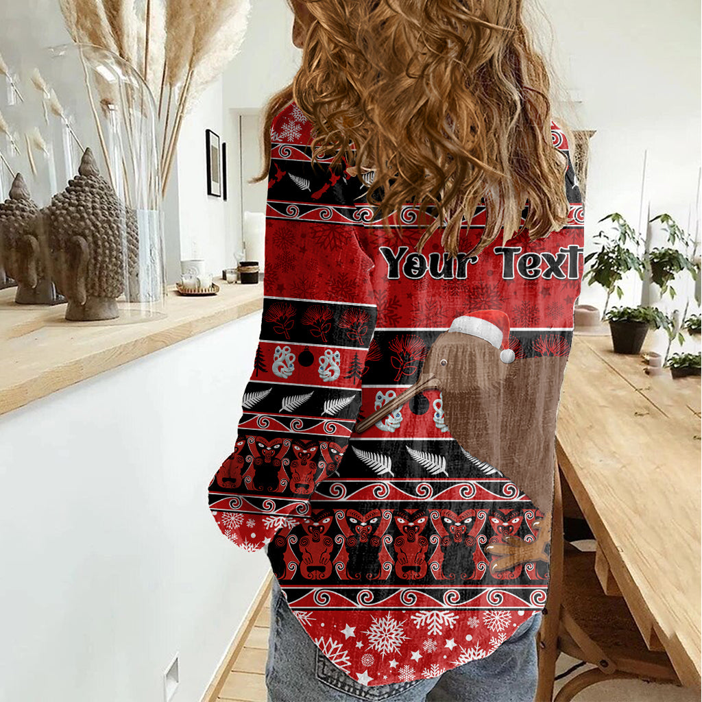 personalised-new-zealand-christmas-women-casual-shirt-aotearoa-kiwi-meri-kirihimete-red-version