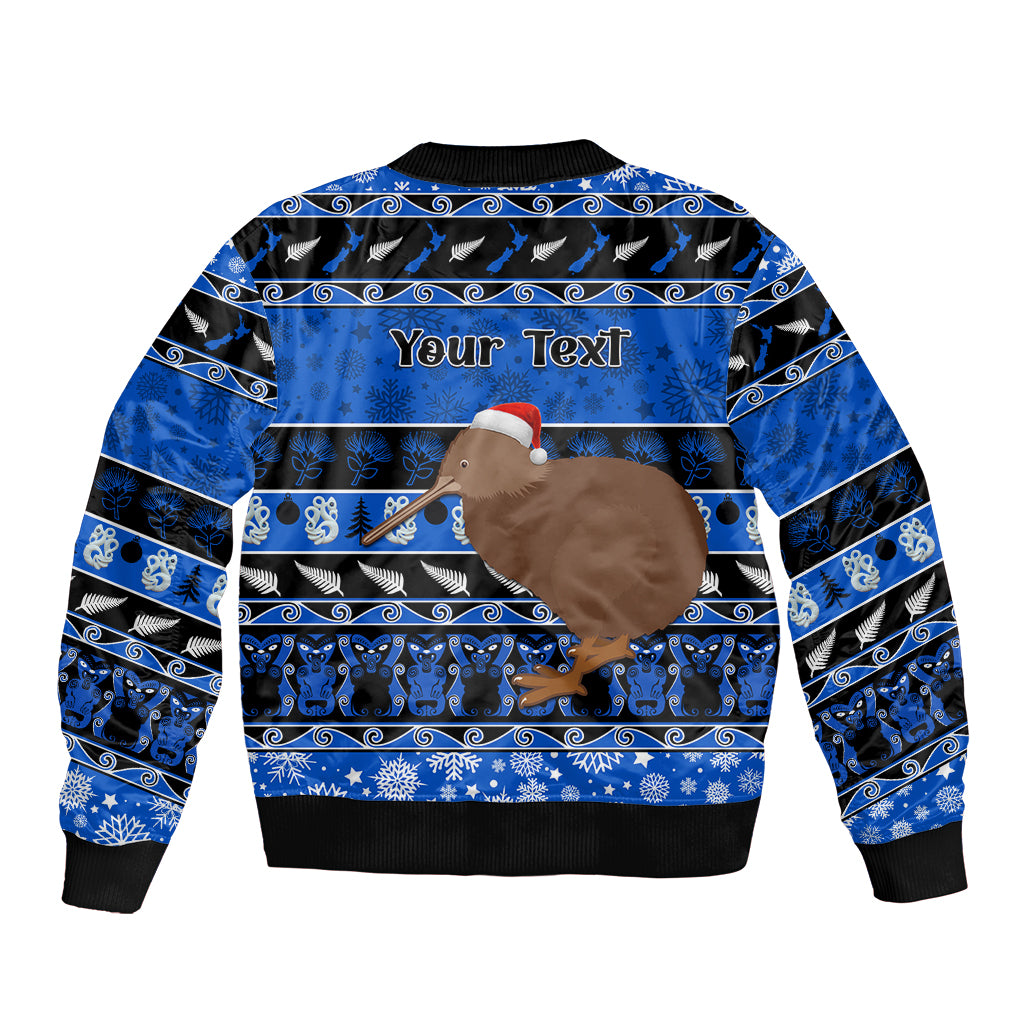 personalised-new-zealand-christmas-bomber-jacket-aotearoa-kiwi-meri-kirihimete-blue-version