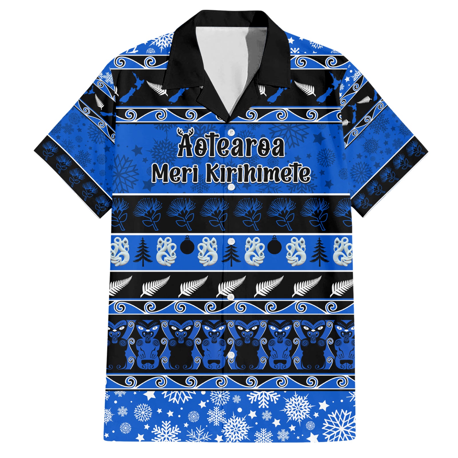 personalised-new-zealand-christmas-hawaiian-shirt-aotearoa-kiwi-meri-kirihimete-blue-version