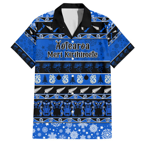 personalised-new-zealand-christmas-hawaiian-shirt-aotearoa-kiwi-meri-kirihimete-blue-version
