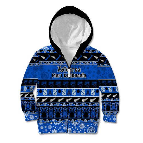 personalised-new-zealand-christmas-kid-hoodie-aotearoa-kiwi-meri-kirihimete-blue-version
