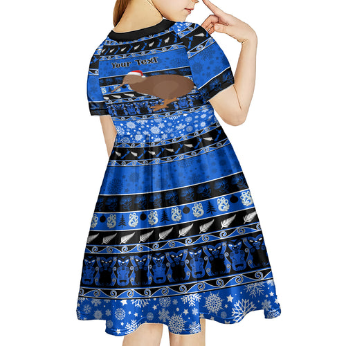 personalised-new-zealand-christmas-kid-short-sleeve-dress-aotearoa-kiwi-meri-kirihimete-blue-version
