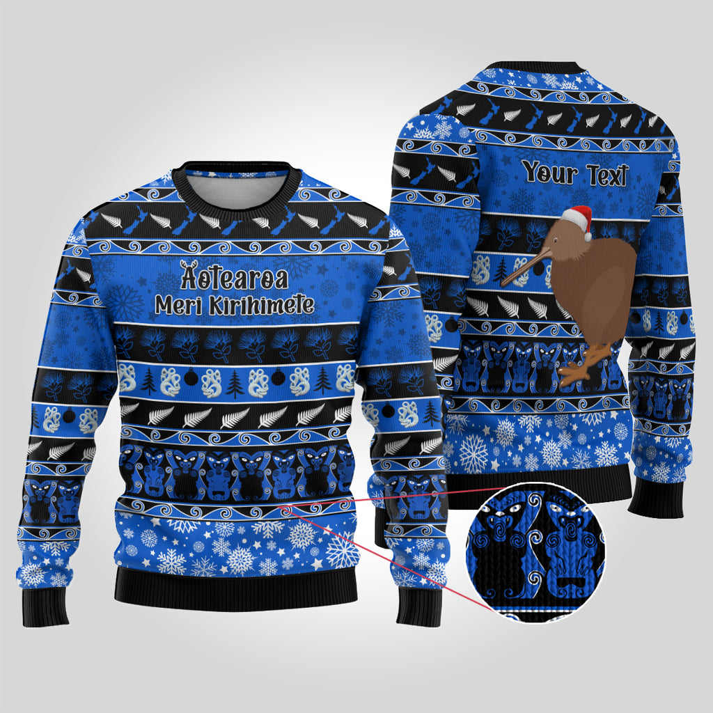 personalised-new-zealand-christmas-ugly-christmas-sweater-aotearoa-kiwi-meri-kirihimete-blue-version