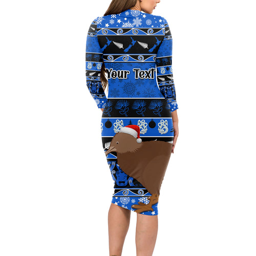 personalised-new-zealand-christmas-long-sleeve-bodycon-dress-aotearoa-kiwi-meri-kirihimete-blue-version