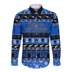 personalised-new-zealand-christmas-long-sleeve-button-shirt-aotearoa-kiwi-meri-kirihimete-blue-version