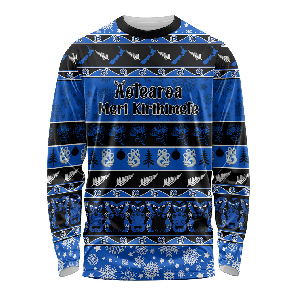 personalised-new-zealand-christmas-long-sleeve-shirt-aotearoa-kiwi-meri-kirihimete-blue-version