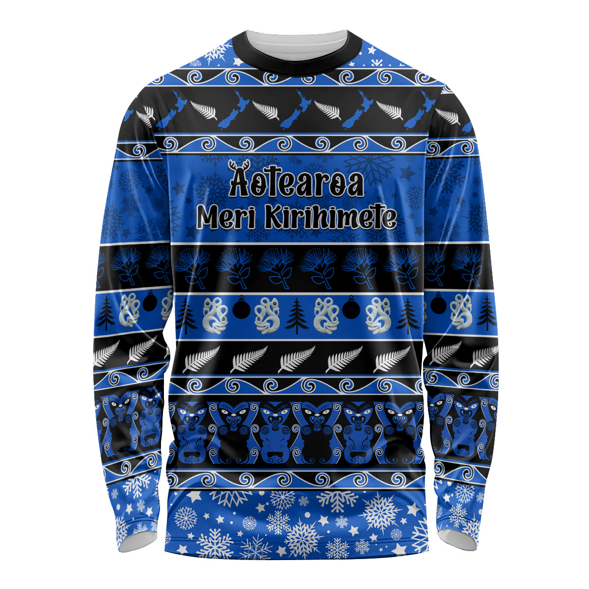 personalised-new-zealand-christmas-long-sleeve-shirt-aotearoa-kiwi-meri-kirihimete-blue-version