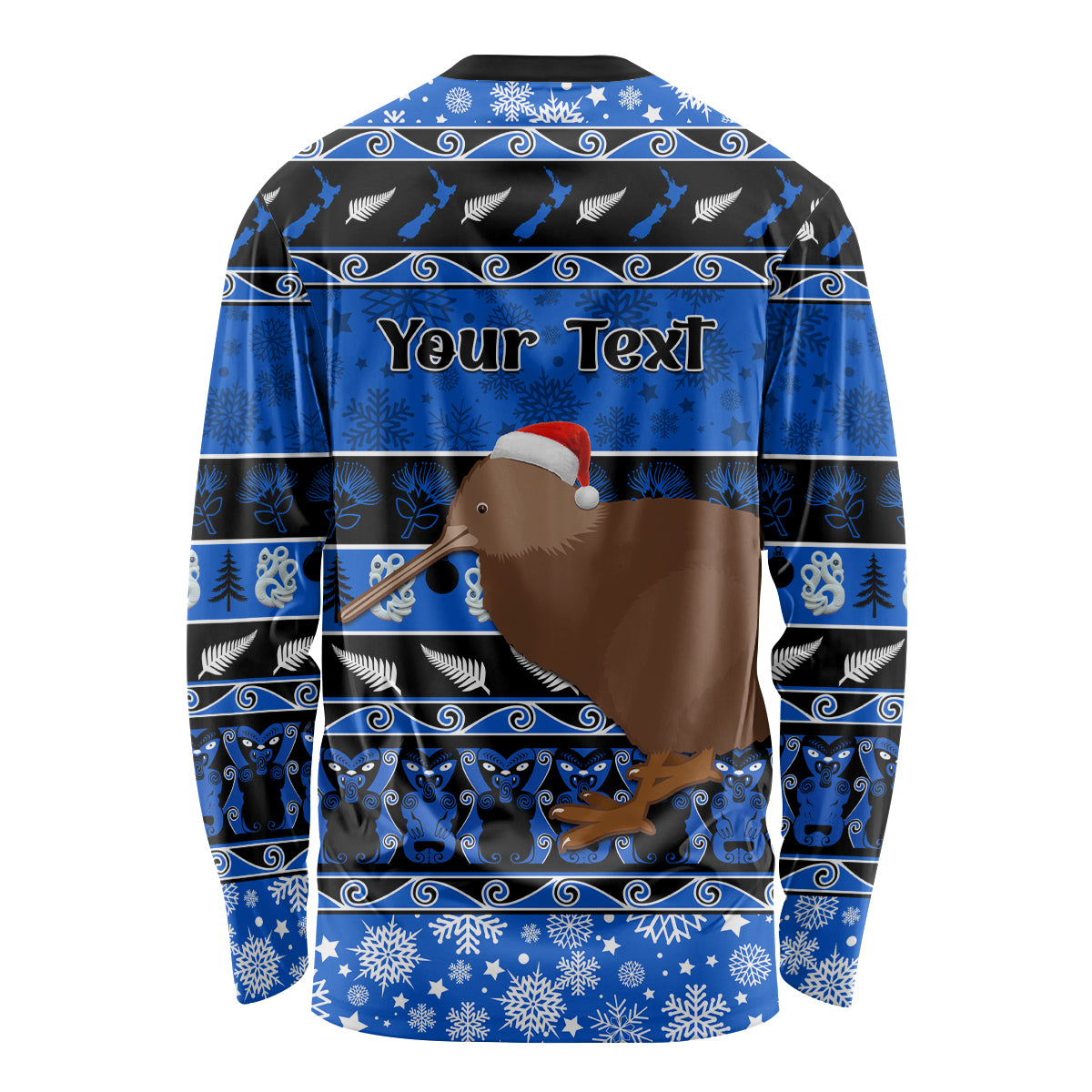 personalised-new-zealand-christmas-long-sleeve-shirt-aotearoa-kiwi-meri-kirihimete-blue-version