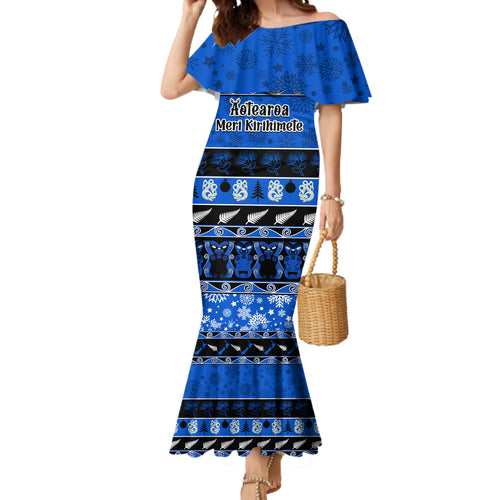 personalised-new-zealand-christmas-mermaid-dress-aotearoa-kiwi-meri-kirihimete-blue-version