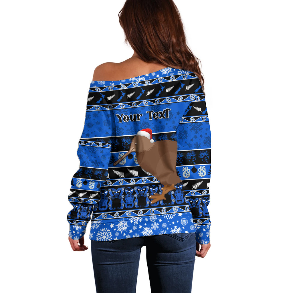 personalised-new-zealand-christmas-off-shoulder-sweater-aotearoa-kiwi-meri-kirihimete-blue-version