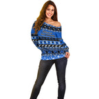 personalised-new-zealand-christmas-off-shoulder-sweater-aotearoa-kiwi-meri-kirihimete-blue-version
