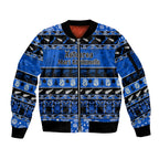 personalised-new-zealand-christmas-sleeve-zip-bomber-jacket-aotearoa-kiwi-meri-kirihimete-blue-version