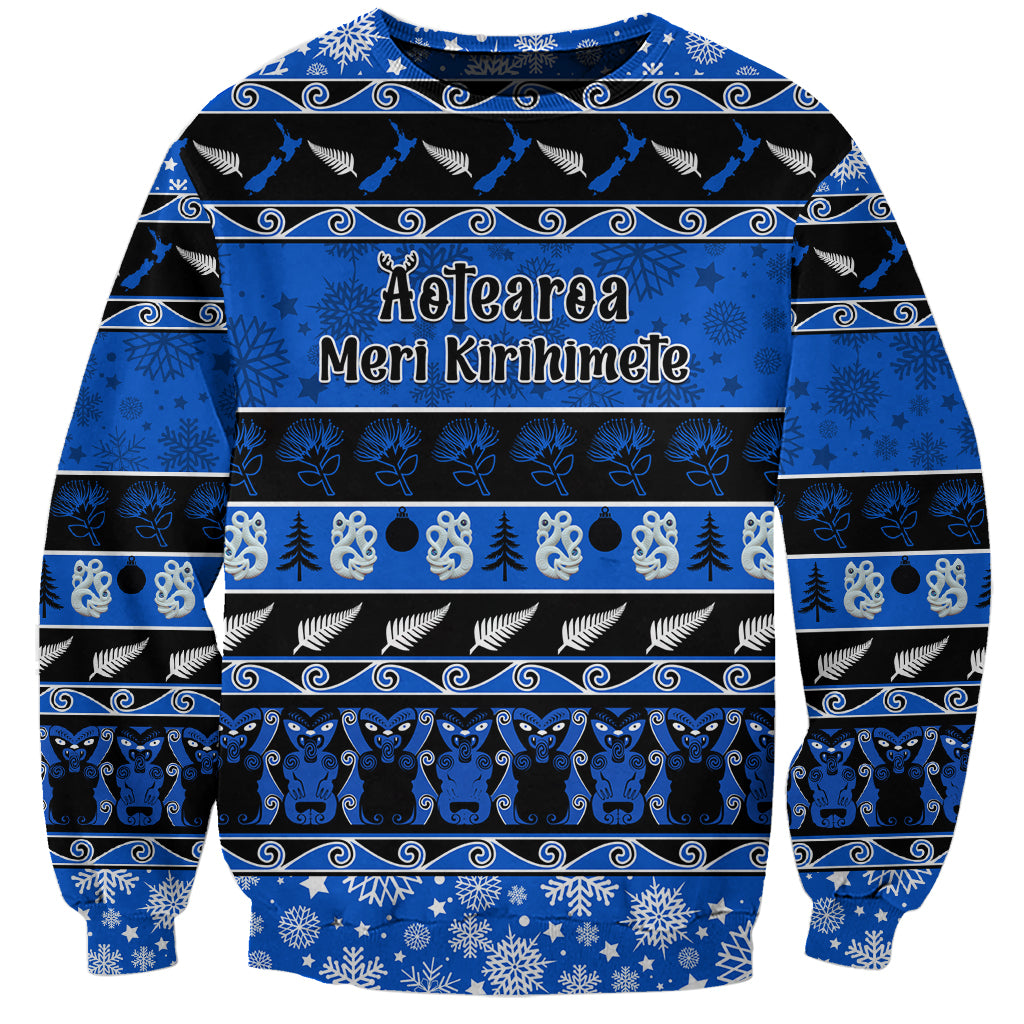personalised-new-zealand-christmas-sweatshirt-aotearoa-kiwi-meri-kirihimete-blue-version
