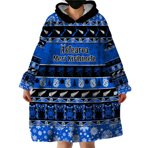 personalised-new-zealand-christmas-wearable-blanket-hoodie-aotearoa-kiwi-meri-kirihimete-blue-version