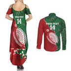 Custom Tonga And Australia Rugby Couples Matching Summer Maxi Dress and Long Sleeve Button Shirt Mate Maa Tongan Ngatu Mix Kangaroos Aboriginal