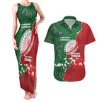 Custom Tonga And Australia Rugby Couples Matching Tank Maxi Dress and Hawaiian Shirt Mate Maa Tongan Ngatu Mix Kangaroos Aboriginal