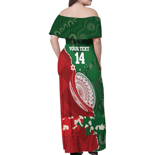 Custom Tonga And Australia Rugby Family Matching Off Shoulder Maxi Dress and Hawaiian Shirt Mate Maa Tongan Ngatu Mix Kangaroos Aboriginal