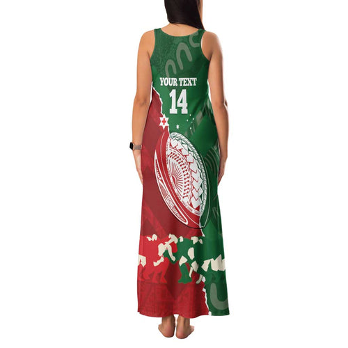 Custom Tonga And Australia Rugby Family Matching Tank Maxi Dress and Hawaiian Shirt Mate Maa Tongan Ngatu Mix Kangaroos Aboriginal