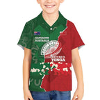 Custom Tonga And Australia Rugby Kid Hawaiian Shirt Mate Maa Tongan Ngatu Mix Kangaroos Aboriginal