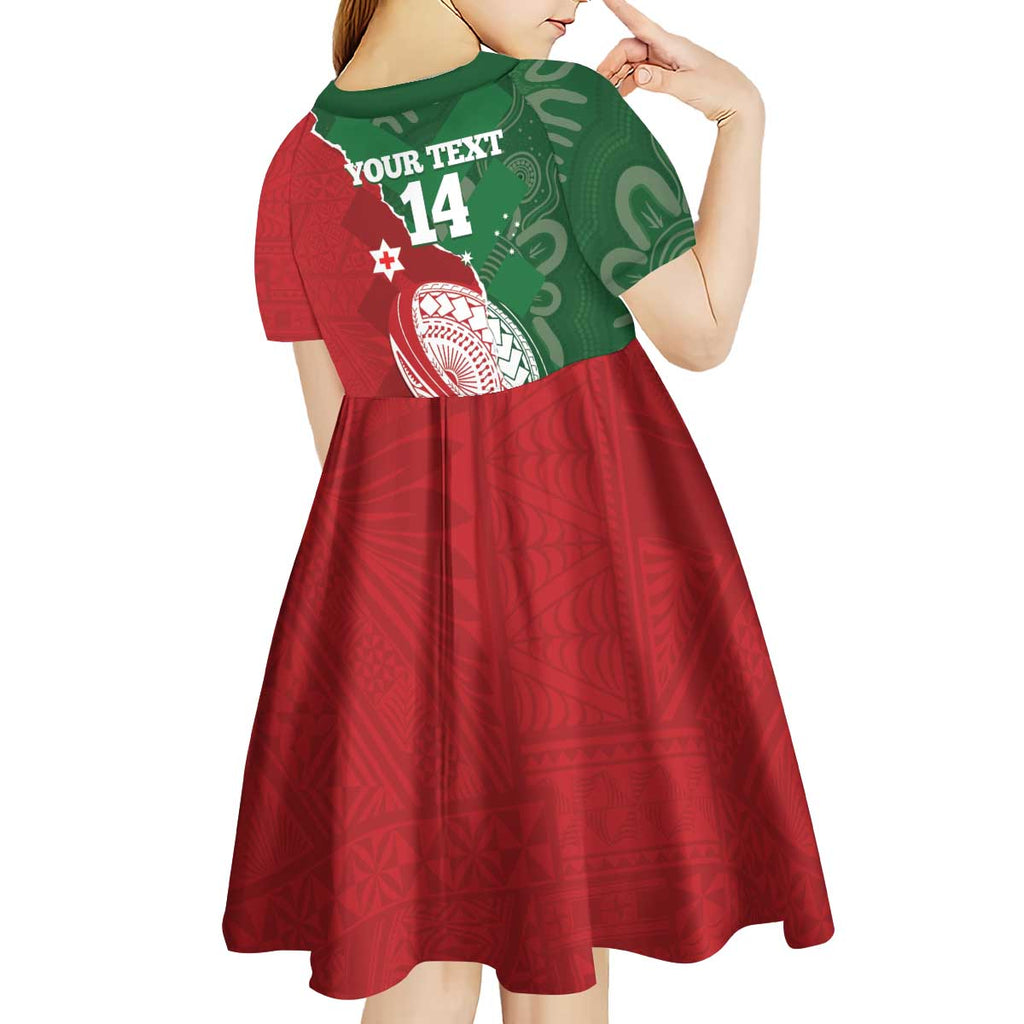 Custom Tonga And Australia Rugby Kid Short Sleeve Dress Mate Maa Tongan Ngatu Mix Kangaroos Aboriginal