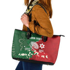 Custom Tonga And Australia Rugby Leather Tote Bag Mate Maa Tongan Ngatu Mix Kangaroos Aboriginal