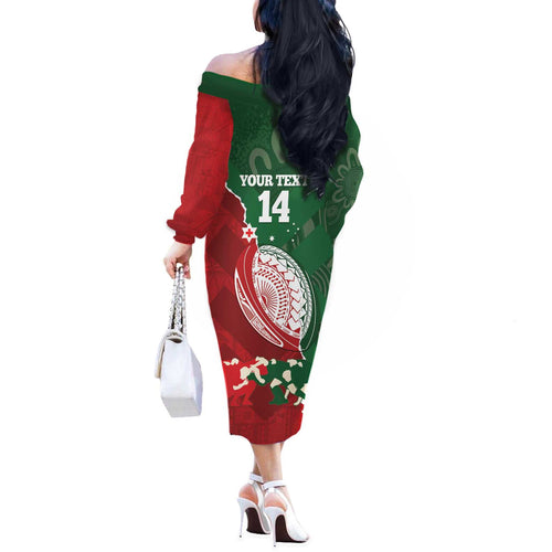 Custom Tonga And Australia Rugby Off The Shoulder Long Sleeve Dress Mate Maa Tongan Ngatu Mix Kangaroos Aboriginal