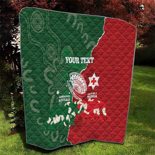Custom Tonga And Australia Rugby Quilt Mate Maa Tongan Ngatu Mix Kangaroos Aboriginal