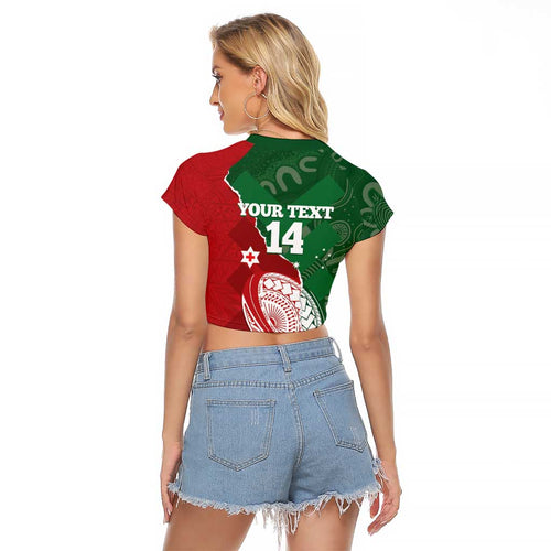Custom Tonga And Australia Rugby Raglan Cropped T Shirt Mate Maa Tongan Ngatu Mix Kangaroos Aboriginal