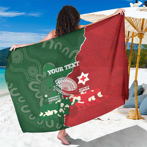 Custom Tonga And Australia Rugby Sarong Mate Maa Tongan Ngatu Mix Kangaroos Aboriginal