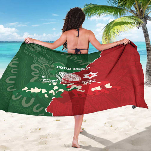 Custom Tonga And Australia Rugby Sarong Mate Maa Tongan Ngatu Mix Kangaroos Aboriginal
