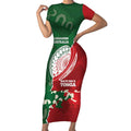 Custom Tonga And Australia Rugby Short Sleeve Bodycon Dress Mate Maa Tongan Ngatu Mix Kangaroos Aboriginal