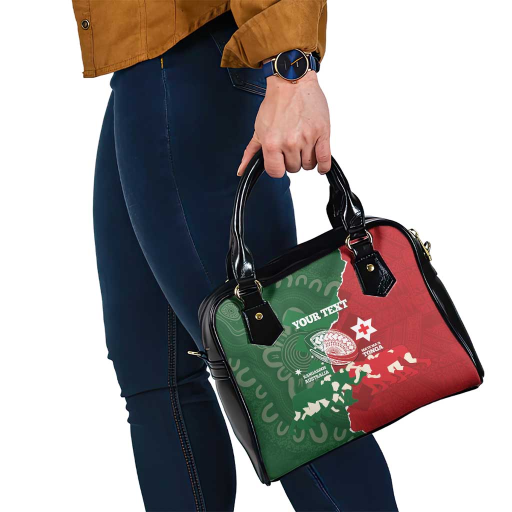 Custom Tonga And Australia Rugby Shoulder Handbag Mate Maa Tongan Ngatu Mix Kangaroos Aboriginal