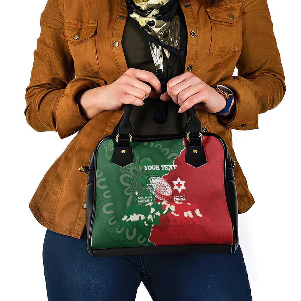 Custom Tonga And Australia Rugby Shoulder Handbag Mate Maa Tongan Ngatu Mix Kangaroos Aboriginal