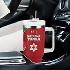 Tonga And Australia Rugby Tumbler With Handle Mate Maa Tongan Ngatu Mix Kangaroos Aboriginal