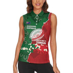 Custom Tonga And Australia Rugby Women Sleeveless Polo Shirt Mate Maa Tongan Ngatu Mix Kangaroos Aboriginal