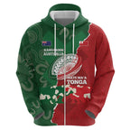 Custom Tonga And Australia Rugby Zip Hoodie Mate Maa Tongan Ngatu Mix Kangaroos Aboriginal