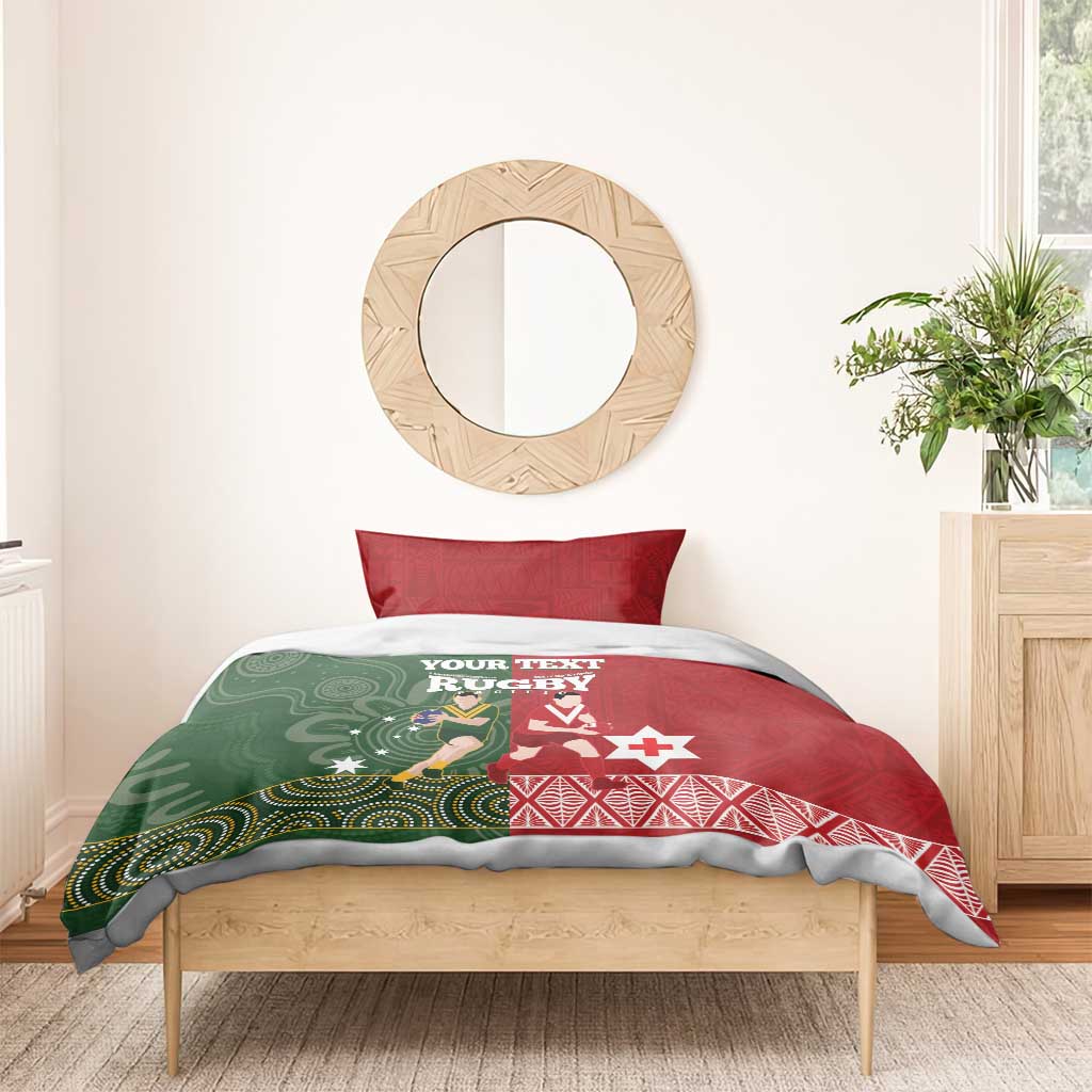 Custom Mate Maa Tonga And Kangaroo Australia Bedding Set Tongan Kupesi Mix Aboriginal Art