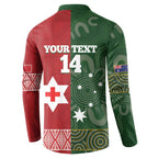 Custom Mate Maa Tonga And Kangaroo Australia Button Sweatshirt Tongan Kupesi Mix Aboriginal Art