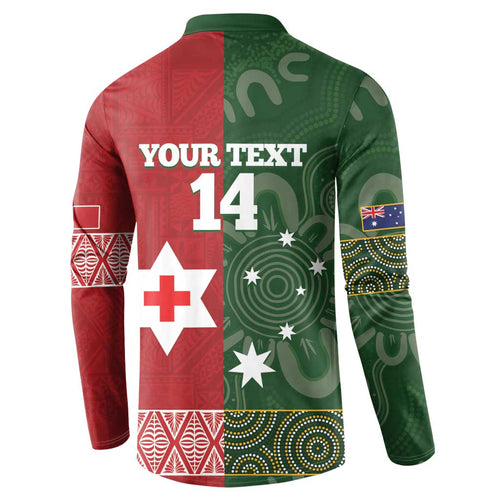 Custom Mate Maa Tonga And Kangaroo Australia Button Sweatshirt Tongan Kupesi Mix Aboriginal Art