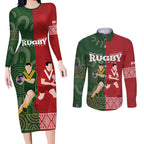 Custom Mate Maa Tonga And Kangaroo Australia Couples Matching Long Sleeve Bodycon Dress and Long Sleeve Button Shirt Tongan Kupesi Mix Aboriginal Art