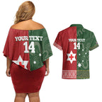 Custom Mate Maa Tonga And Kangaroo Australia Couples Matching Off Shoulder Short Dress and Hawaiian Shirt Tongan Kupesi Mix Aboriginal Art