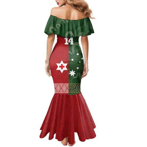 Custom Mate Maa Tonga And Kangaroo Australia Family Matching Mermaid Dress and Hawaiian Shirt Tongan Kupesi Mix Aboriginal Art
