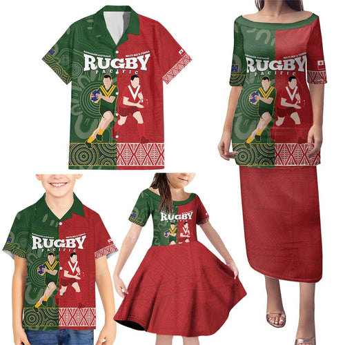 Custom Mate Maa Tonga And Kangaroo Australia Family Matching Puletasi and Hawaiian Shirt Tongan Kupesi Mix Aboriginal Art