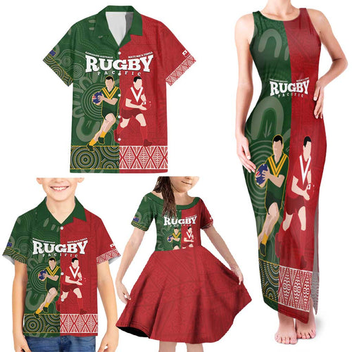 Custom Mate Maa Tonga And Kangaroo Australia Family Matching Tank Maxi Dress and Hawaiian Shirt Tongan Kupesi Mix Aboriginal Art