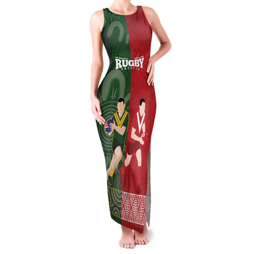 Custom Mate Maa Tonga And Kangaroo Australia Family Matching Tank Maxi Dress and Hawaiian Shirt Tongan Kupesi Mix Aboriginal Art