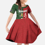 Custom Mate Maa Tonga And Kangaroo Australia Kid Short Sleeve Dress Tongan Kupesi Mix Aboriginal Art